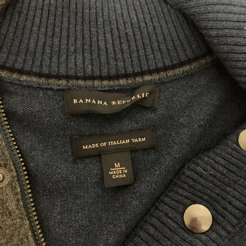 Banana Republic Sweater Men's Medium Blue Italian Yarn 4 Button Pullover Wool